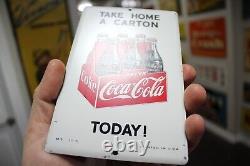 RARE 1950s COCA COLA SODA POP STAMPED PAINTED METAL SIGN 6PACK BOTTLE CARTON