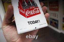RARE 1950s COCA COLA SODA POP STAMPED PAINTED METAL SIGN 6PACK BOTTLE CARTON