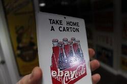 RARE 1950s COCA COLA SODA POP STAMPED PAINTED METAL SIGN 6PACK BOTTLE CARTON