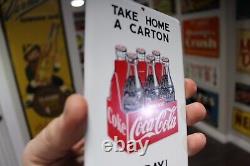RARE 1950s COCA COLA SODA POP STAMPED PAINTED METAL SIGN 6PACK BOTTLE CARTON