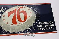 RARE 1950s Drink Ice Cold 76 metal soda sign grocery drive in coke EX+ cond