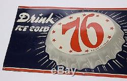 RARE 1950s Drink Ice Cold 76 metal soda sign grocery drive in coke EX+ cond