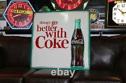 RARE 1950s LARGE COCA COLA EMBOSSED METAL SIGN THING GO BETTER FOUNTAIN GAS OIL
