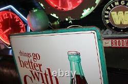 RARE 1950s LARGE COCA COLA EMBOSSED METAL SIGN THING GO BETTER FOUNTAIN GAS OIL