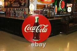 RARE 1950s LARGE COCA COLA With BOTTLE METAL SIGN COKE FOUNTAIN SERVICE GAS OIL