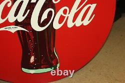 RARE 1950s LARGE COCA COLA With BOTTLE METAL SIGN COKE FOUNTAIN SERVICE GAS OIL