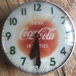 RARE 1950s VINTAGE COCA COLA LIGHTED ELECTRIC CLOCK GLASS FRONT 15 Works