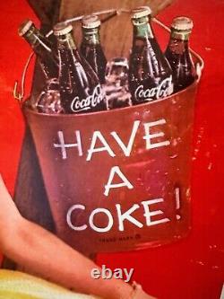 RARE 1960 Coca-Cola Double-Sided Cardboard Litho Sign & Kay Displays 1940s Frame
