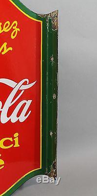 RARE! Antique 1930s COCA-COLA French Canadian 2-Sided Porcelain Flange Sign