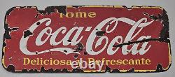 RARE EARLY COCA COLA PORCELAIN SIGN BAR RESTAURANT SPANISH 29x12 INCHES