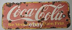 RARE EARLY COCA COLA PORCELAIN SIGN BAR RESTAURANT SPANISH 29x12 INCHES