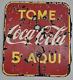 RARE EARLY COCA COLA PORCELAIN SIGN DOUBLE SIDE 5 CENTS SPANISH 19x17 INCHES
