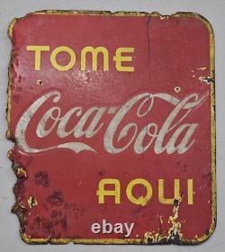 RARE EARLY COCA COLA PORCELAIN SIGN DOUBLE SIDE 5 CENTS SPANISH 19x17 INCHES