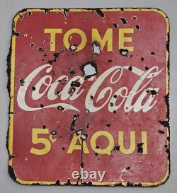RARE EARLY COCA COLA PORCELAIN SIGN DOUBLE SIDE 5 CENTS SPANISH 19x17 INCHES