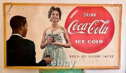 RARE HISTORIC 1957 African-American Coca Cola Sign 36x20 Cardboard Damaged