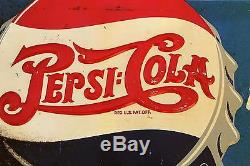 RARE Large Antique Embossed PEPSI-COLA Double Dot Bottle Cap Advertising Sign NR
