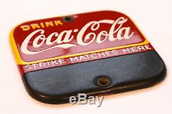 RARE ORIGINAL CLEAN+ CANADIAN 1930's COCA-COLA COKE PORCELAIN MATCH STRIKE SIGN