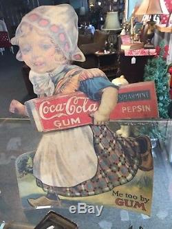 RARE Original Antique 1915 Dutch Boy and Girl Coca Cola Pepsin Gum Sign