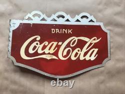 RARE Original EARLY 1936 COCA COLA Soda Fountain METAL FLANGE SIGN SCARCE+++