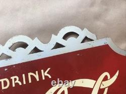 RARE Original EARLY 1936 COCA COLA Soda Fountain METAL FLANGE SIGN SCARCE+++