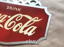 RARE Original EARLY 1936 COCA COLA Soda Fountain METAL FLANGE SIGN SCARCE+++