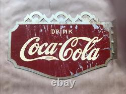 RARE Original EARLY 1936 COCA COLA Soda Fountain METAL FLANGE SIGN SCARCE+++