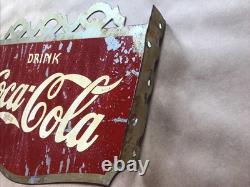 RARE Original EARLY 1936 COCA COLA Soda Fountain METAL FLANGE SIGN SCARCE+++