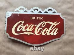 RARE Original EARLY 1936 COCA COLA Soda Fountain METAL FLANGE SIGN SCARCE+++