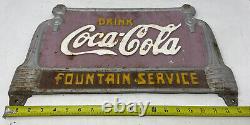 RARE VTG 1930s Drink Coca Cola Fountain Service Cast Iron Bench Sign