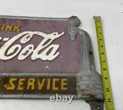 RARE VTG 1930s Drink Coca Cola Fountain Service Cast Iron Bench Sign