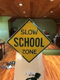 RARE Vintage Antique 1950s Coca Cola Wooden School Zone Sign Completely Intact