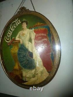 RARE c. 1905 Coca Cola LILLIAN NORDICA Celluloid CAMEO chain hanging sign