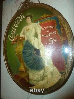 RARE c. 1905 Coca Cola LILLIAN NORDICA Celluloid CAMEO chain hanging sign