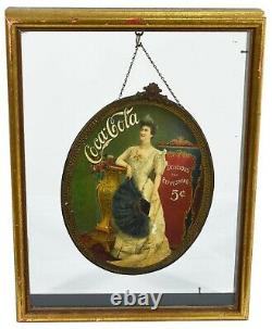 RARE c. 1905 Coca Cola LILLIAN NORDICA Celluloid CAMEO chain hanging sign