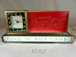 RARE vintage 50's Coca Cola Light up CLOCK Sign drink Coca Cola works