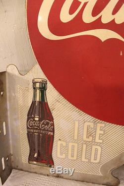 REDUCED 1949 Coca Cola Double Sided Flange Sign Drink Coca Cola Ice Cold