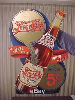 Rare 1920's -30's Pepsi Cola Die Cut Cardboard Cut Out Sign