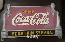 Rare 1930 Vintage Coca Cola Fountain Service Sign Metal Sign