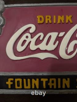 Rare 1930 Vintage Coca Cola Fountain Service Sign Metal Sign