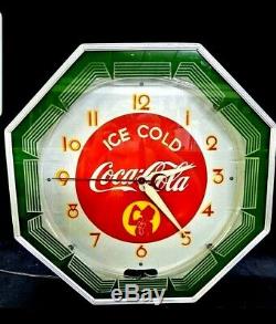 Rare 1930's COCA COLA Octagon NEON CLOCK