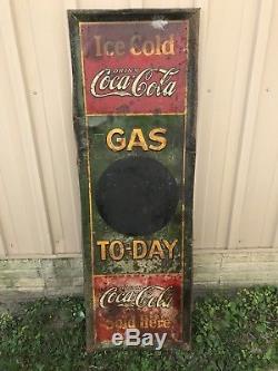 Rare 1930s Coca Cola Ice Cold Sold Here Gas today Gas Station Soda Sign 54