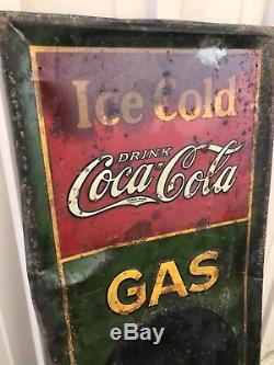 Rare 1930s Coca Cola Ice Cold Sold Here Gas today Gas Station Soda Sign 54