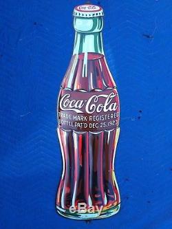 Rare 1932 Coca Cola 3' Bottle Embossed Metal Near Mint Sign