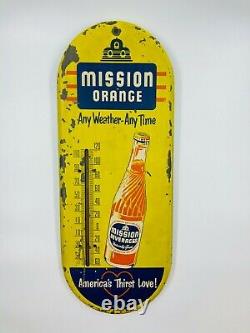 Rare 1940's Mission Orange Soda Pop Bottle Metal Advertising Thermometer 15