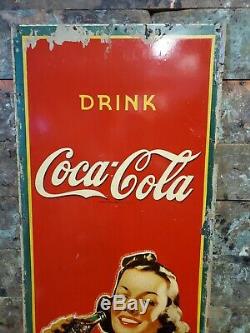 Rare 1941 Drink Coca Cola Masonite Advertising Sign Delicious & Refreshing Coke