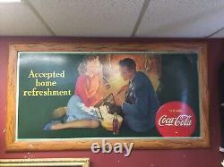 Rare 1942 Coca Cola Cardboard Advertising Sign Large Size 56 by 27 Framed. Nice
