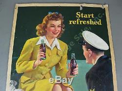 Rare 1943 Drink Coca Cola Start Refreshed Cardboard Litho Sign Judy Garland NR