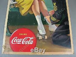 Rare 1943 Drink Coca Cola Start Refreshed Cardboard Litho Sign Judy Garland NR