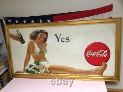 Rare 1946 Coca Cola Yes Girl Cardboard Advertising Sign 56 by 27 Framed Nice