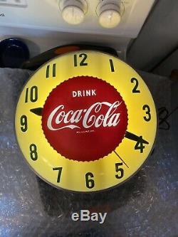 Rare 1950s Swihart Sunburst Drink Coca Cola Double Bubble Lighted Clock Works